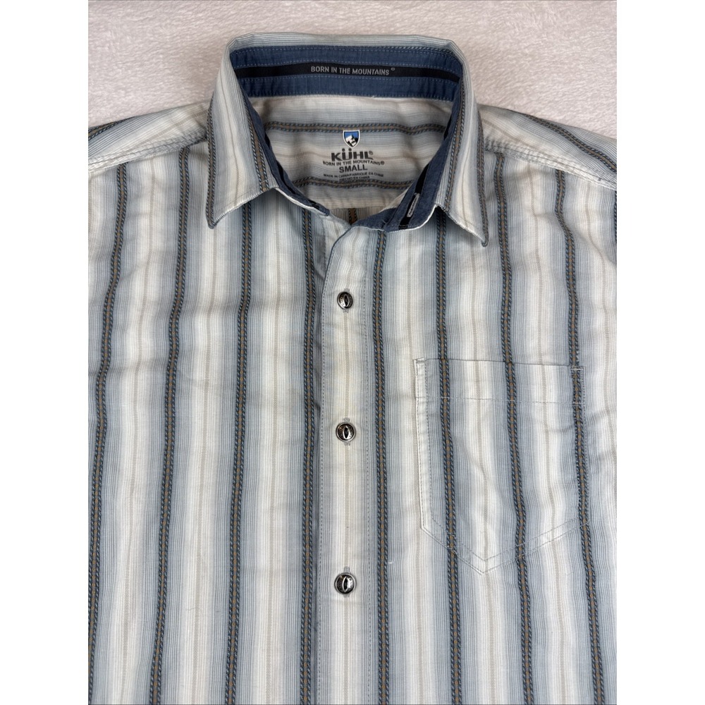 KUHL Bohemian Shirt Mens Small Blue Striped Short Sleeve Button Up 7566